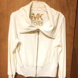 Michael Kors Cream full Zip Jacket With Gold Trim